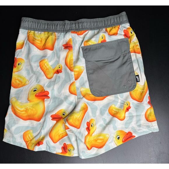 Neff MENS M Rubber Duck Ducky Gray Swim Trunks Stretch Unlined Board Shorts - Picture 2 of 6